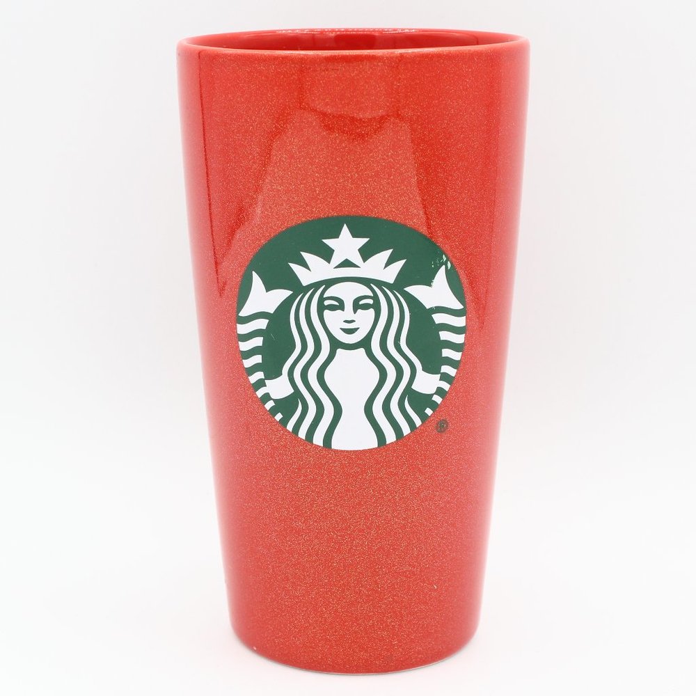 Starbucks Coffee Mug Tumbler Holiday 2020 Red Glitter 12 Oz - No Lid - Excellent